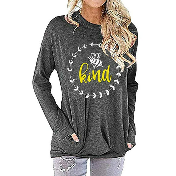 Cartoon Crew Neck Comfy Tees Shirts Top Bees Flowers and Honeycomb Womens Crewneck Long Sleeve XX-Large 